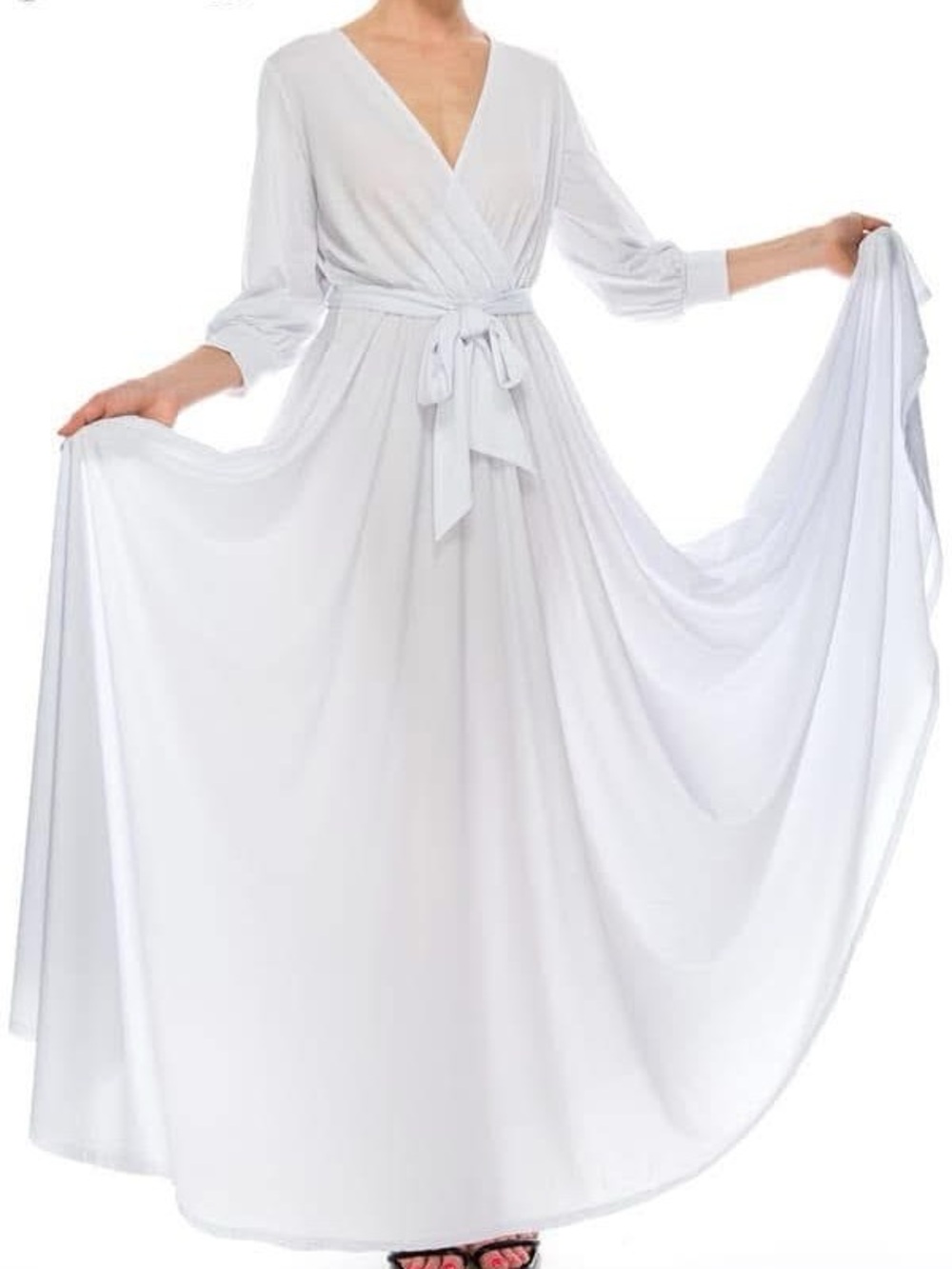 Elegant White Wrap Maxi Dress with Tie Waist